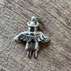 Vintage 925 STERLING SILVER Angel Pendant Wings And Halo